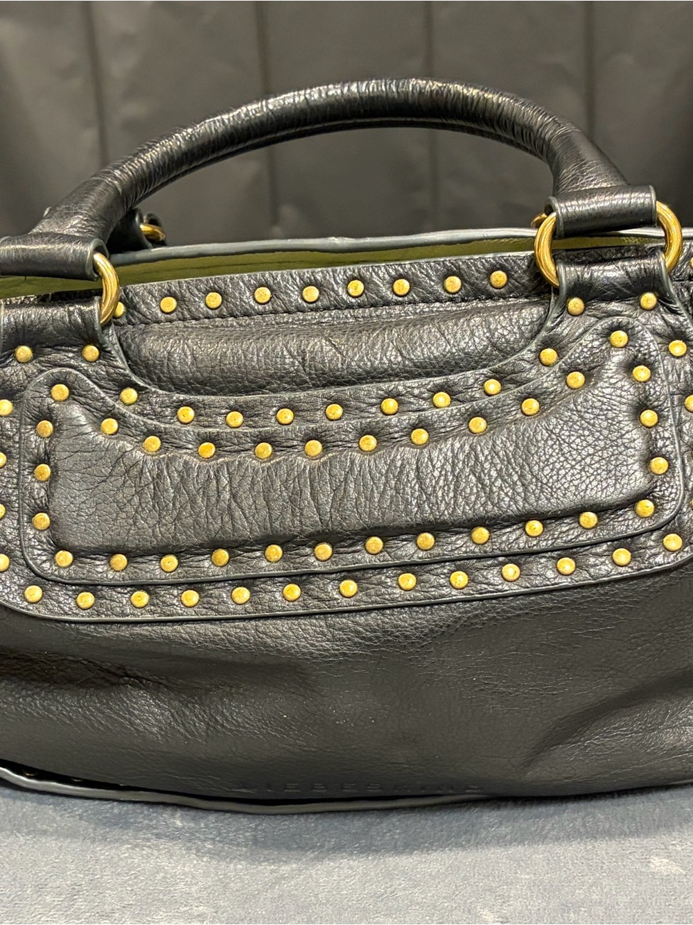Liebeskind Black Leather Studded Shoulder Bag with Gold Hardware